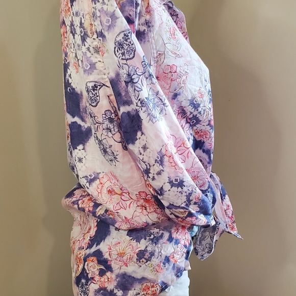 Beautiful Tianello Estee Print Linen "Loving" Blouse - Picture 7 of 11